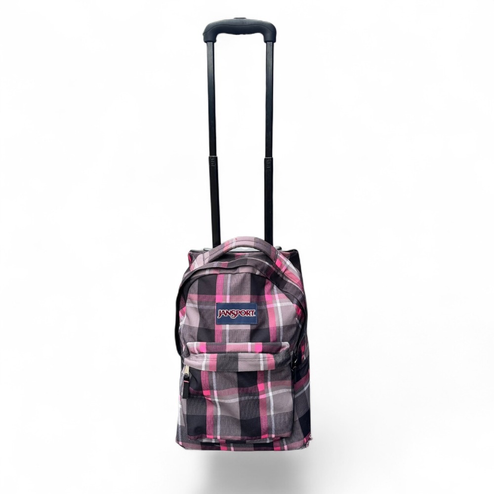 JanSport Driver 8 Rolling Backpack Pink Black Plaid Travel School Bag Wheels